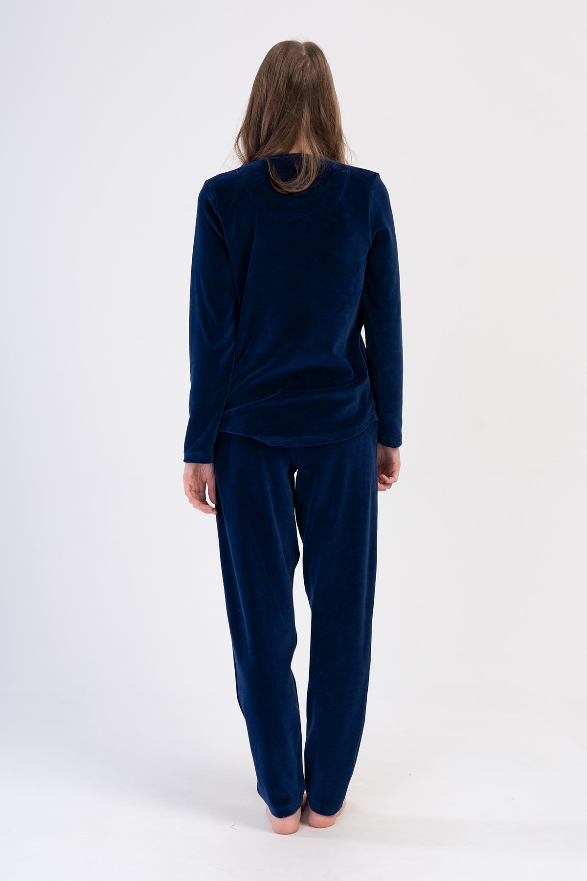 Woman Velvet Indigo Pocket Detail Pyjama Set