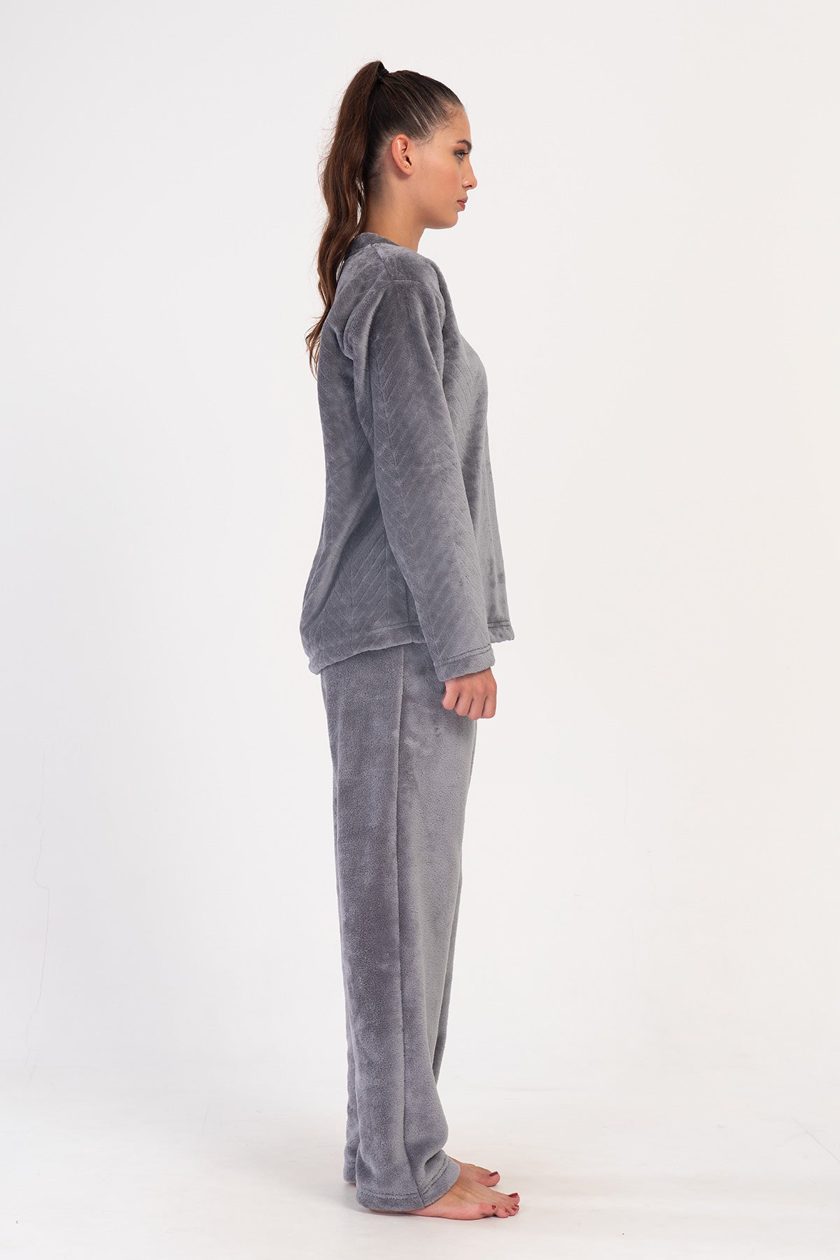 KADIN J.ULTRASOFT O YAKA DUSUK OMUZLU UZUN KOL CEPLI PIJAMA TAKIM