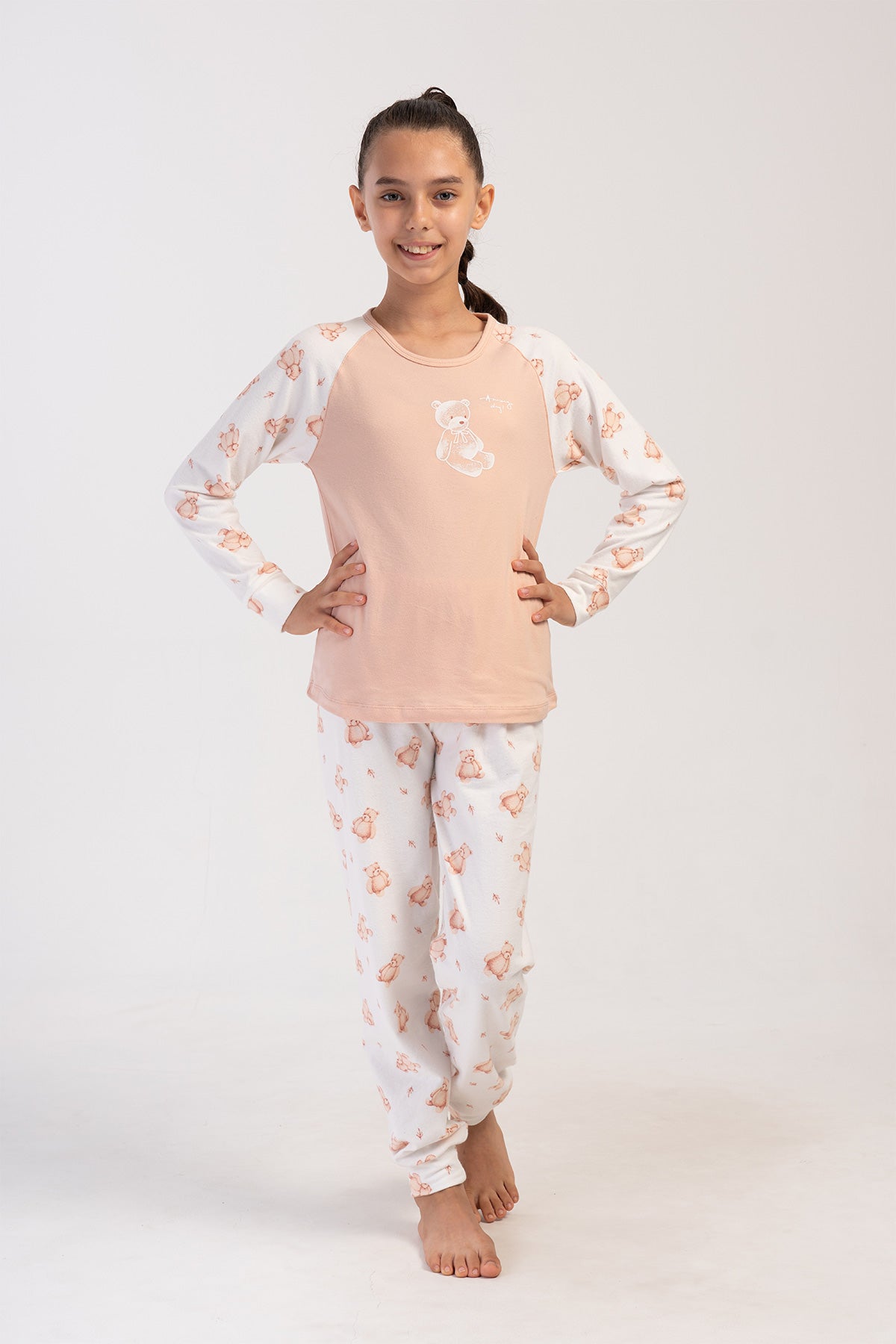 KIZ COCUK LYC SUPREM O YAKA REGLAN UZUN KOL ETEGI OVAL MANSETLI PIJAMA TAKIM(7-8/13-14)