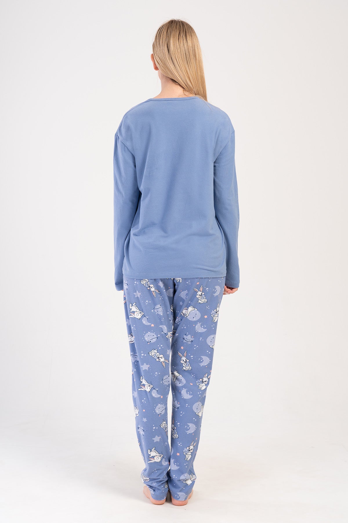 Woman Lycra Supreme Blue O Neck Pyjama Set