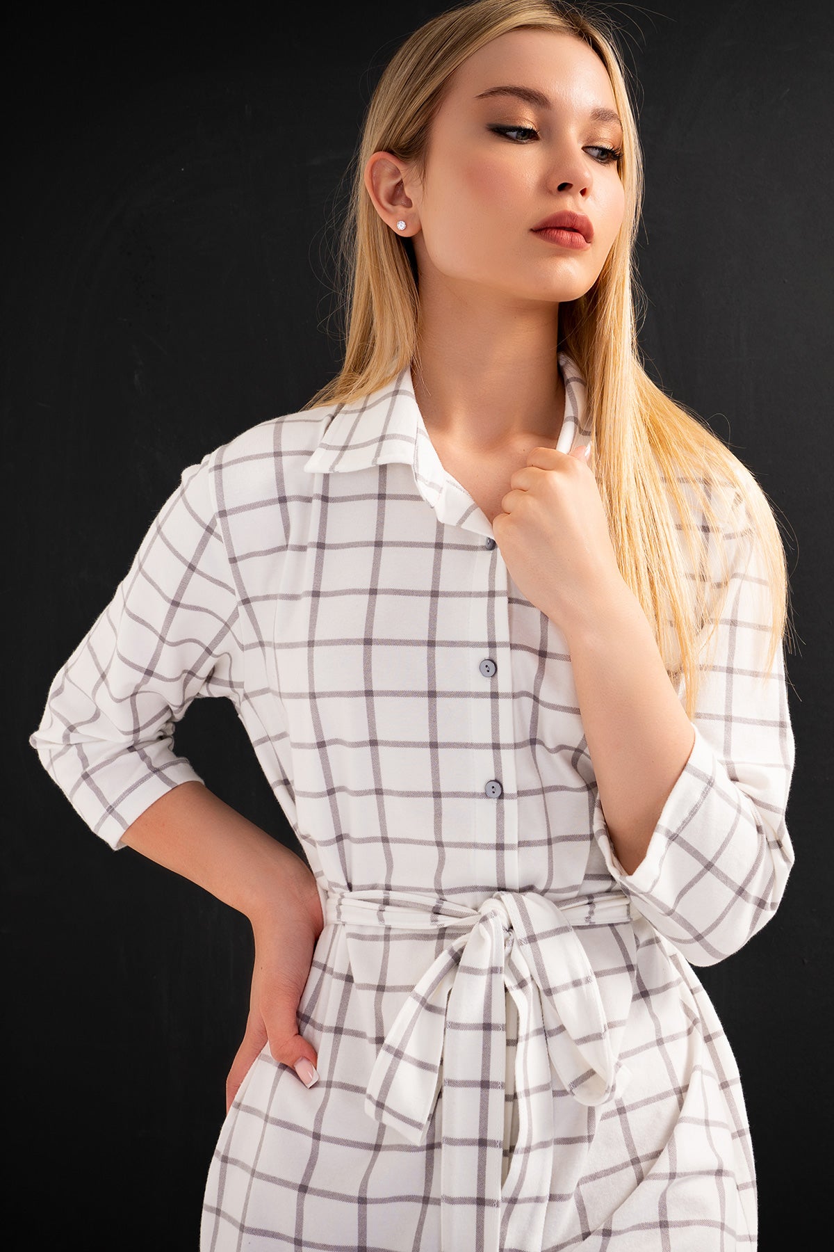 KADIN LYC SUPREM GOMLEK YAKA TAMAMI DUGMELI 3/4KOL ETEGI OVAL GOMLEK TUNIK