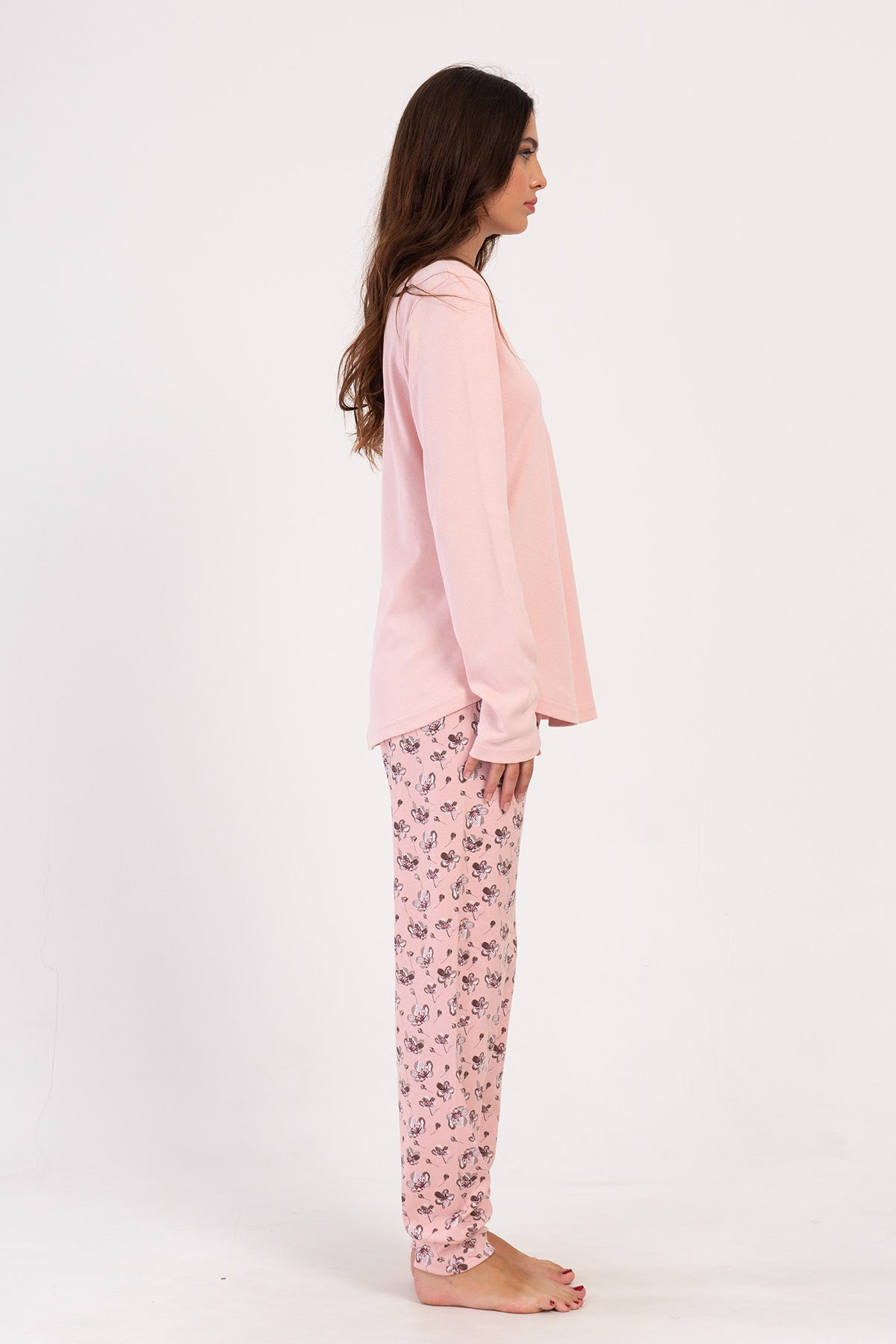 KADIN INTERLOK XXL PATLI UZUN KOL ETEGI OVAL MANSETLI PIJAMA TAKIM