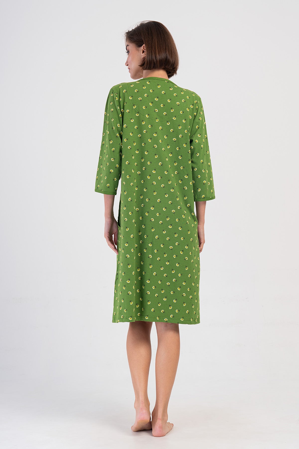 Woman Green Supreme Big Size Zipper & Pocket Detail Home Dress