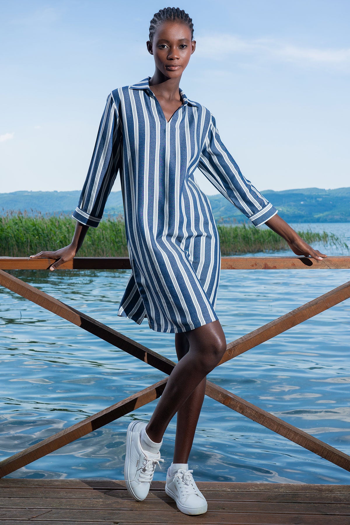 KADIN PAMUK VISCON GOMLEK V YAKA DOUBLE 7/8KOL GOMLEK ELBISE