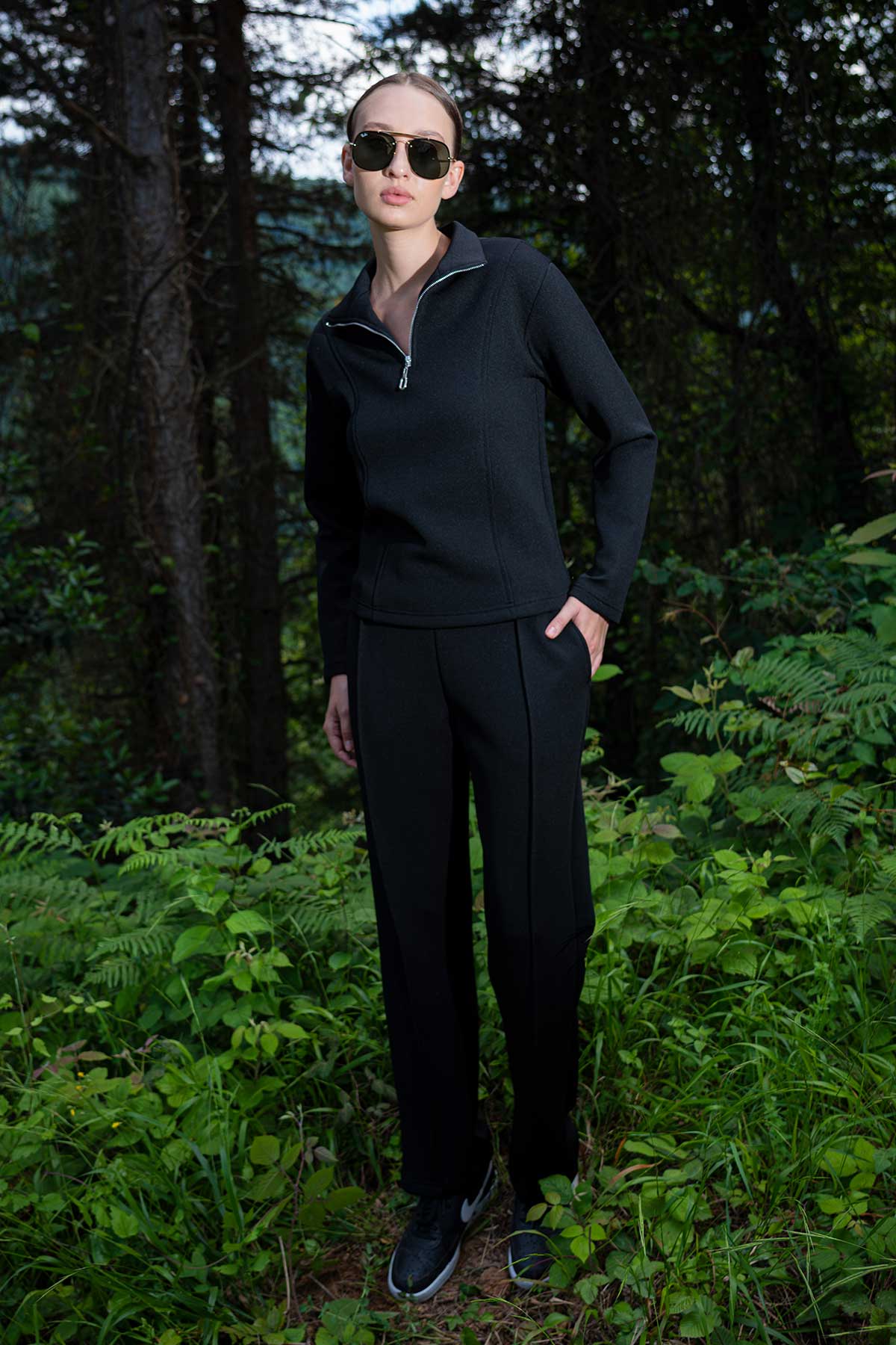 KADIN SCUBA DIK YAKA FERMUARLI UZUN KOL NERVURLU ESOFMAN TAKIM