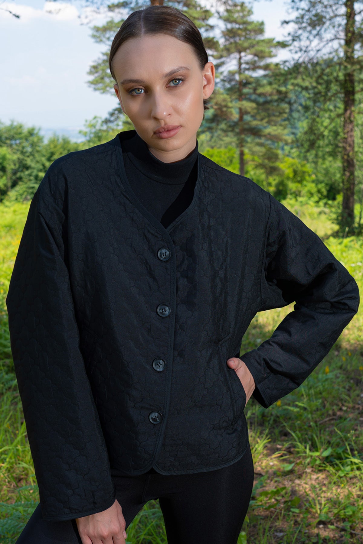 KADIN KAPITONE UZUN KOL ETEGI OVAL CEPLI MONT