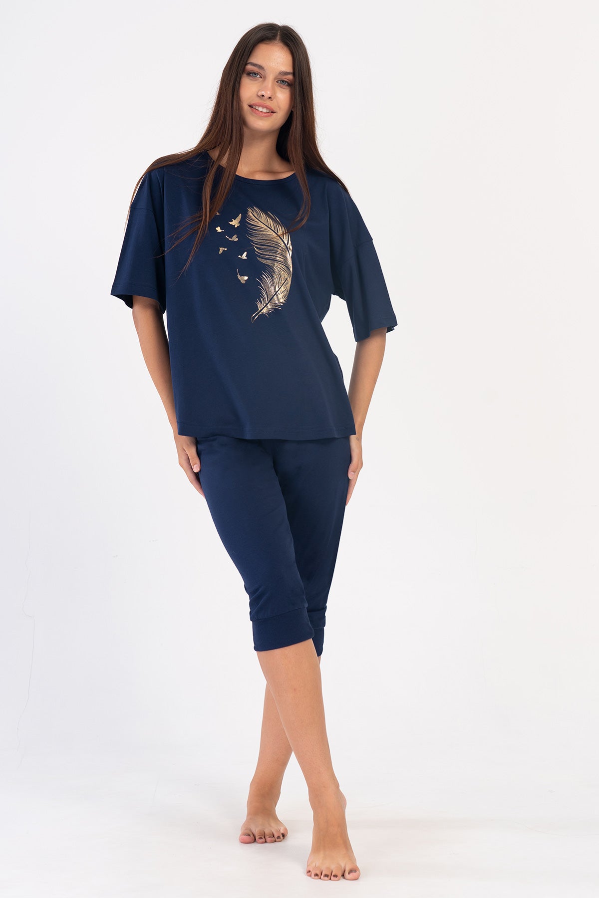 KADIN P.SUPREM O YAKA DUSUK OMUZLU KISA KOL ETEGI OVAL MANSETLI KAPRI TAKIM