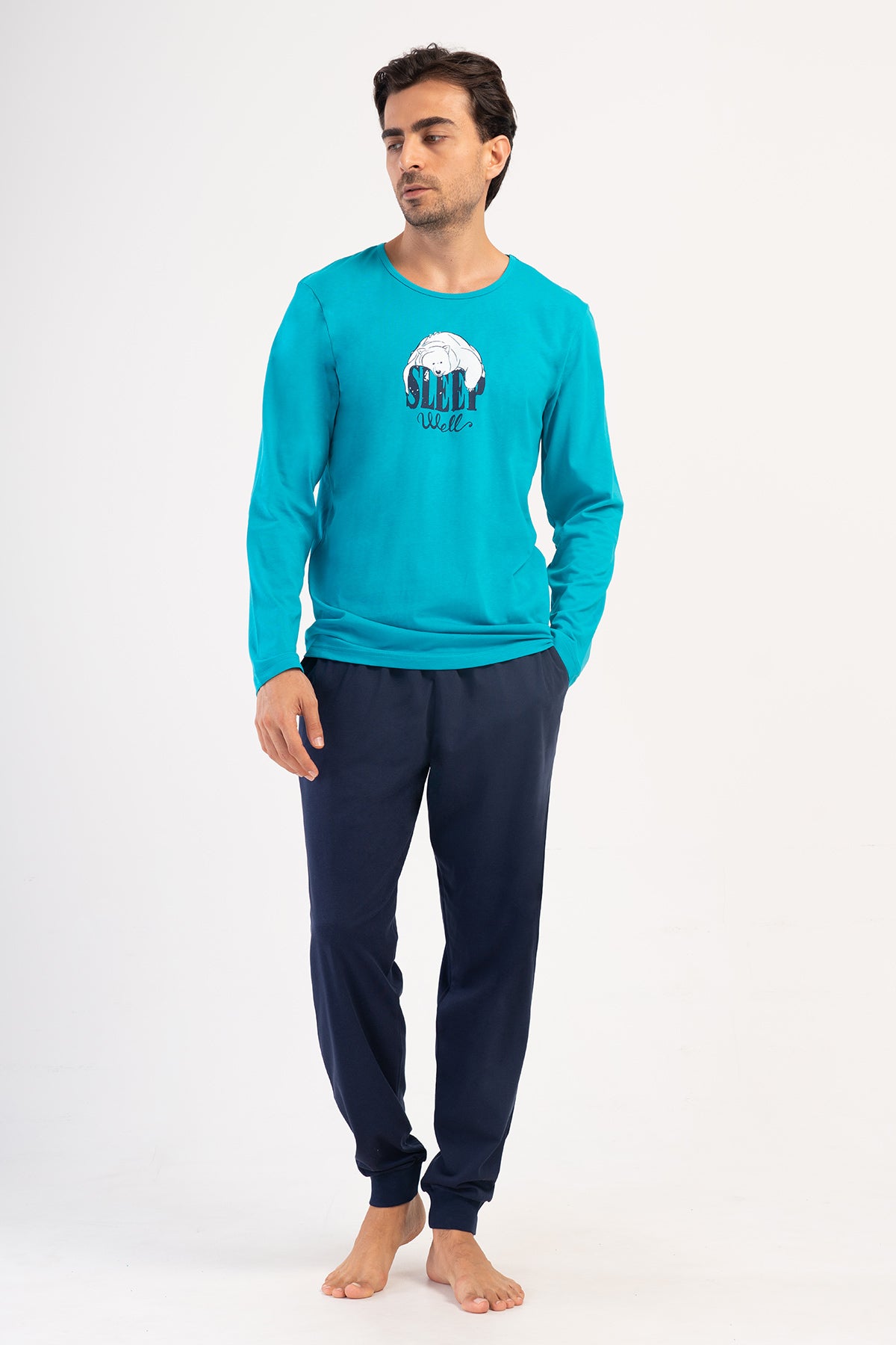 CEPLI ERKEK P.SUPREM O YAKA UZUN KOL MANSETLI PIJAMA TAKIM