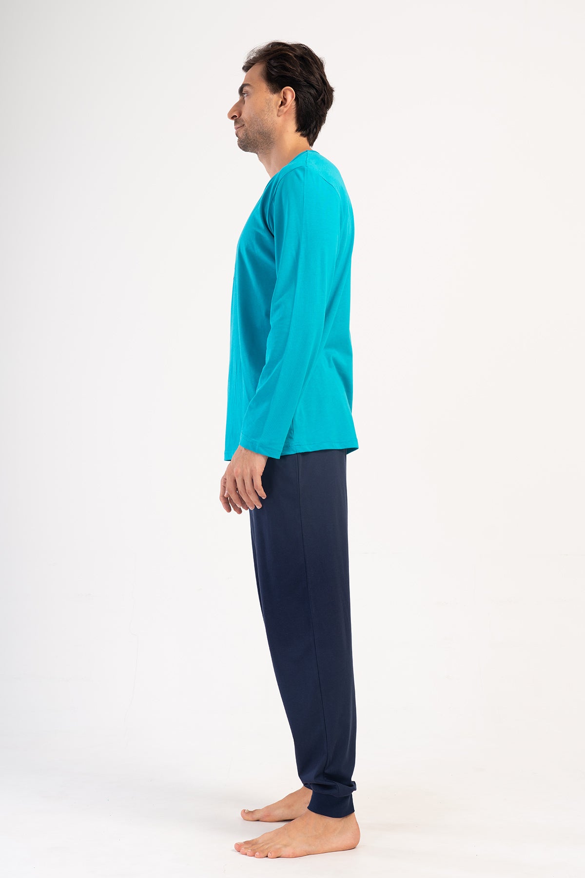 CEPLI ERKEK P.SUPREM O YAKA UZUN KOL MANSETLI PIJAMA TAKIM