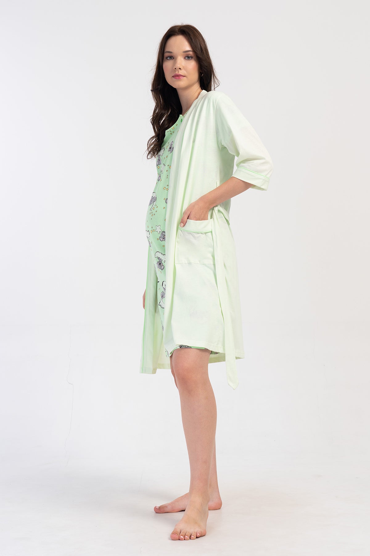 KADIN P.SUPREM CIFT PATLI KISA KOL HAMILE TUNIK+3/4KOL CEPLI SABAHLIK TAKIM