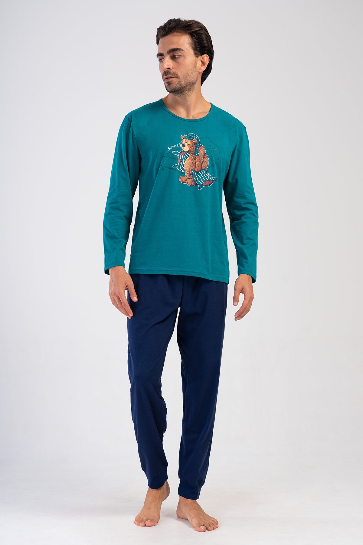 CEPLI ERKEK P.SUPREM O YAKA UZUN KOL MANSETLI PIJAMA TAKIM