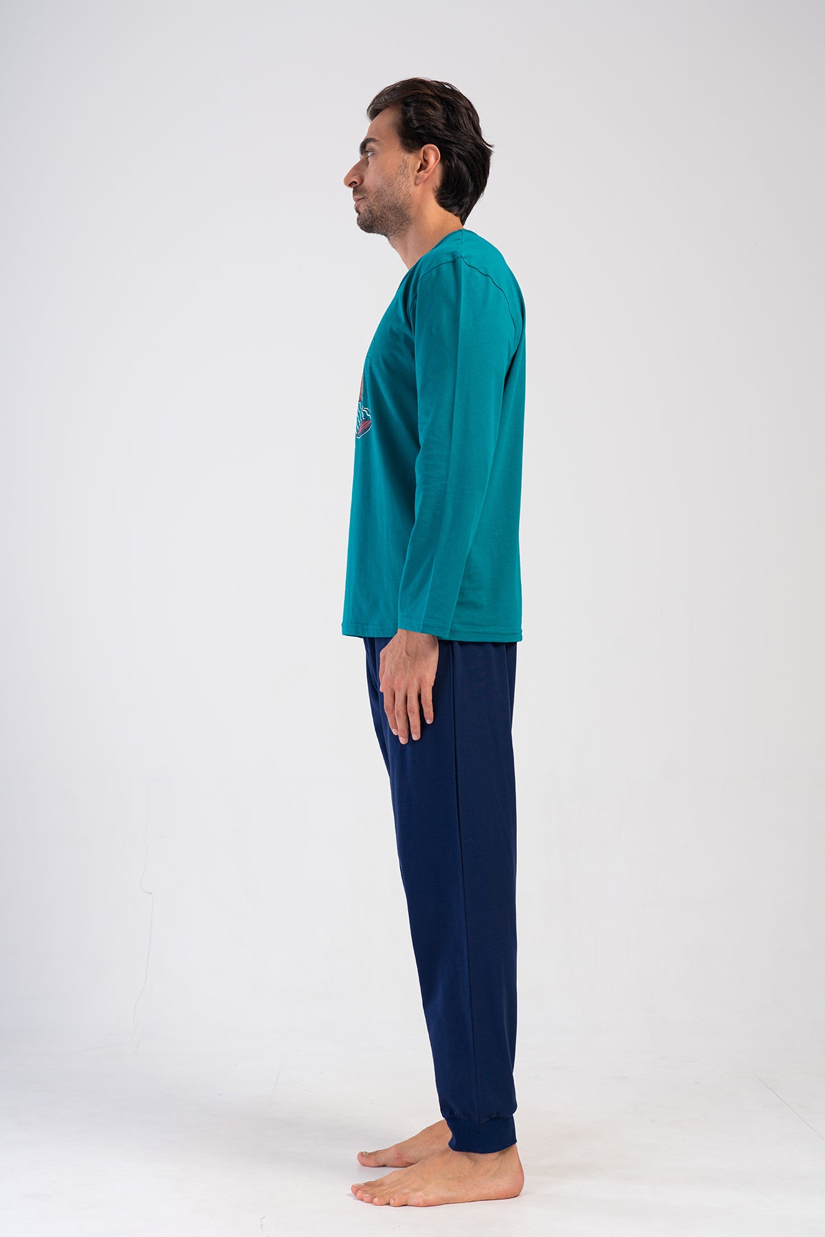 CEPLI ERKEK P.SUPREM O YAKA UZUN KOL MANSETLI PIJAMA TAKIM