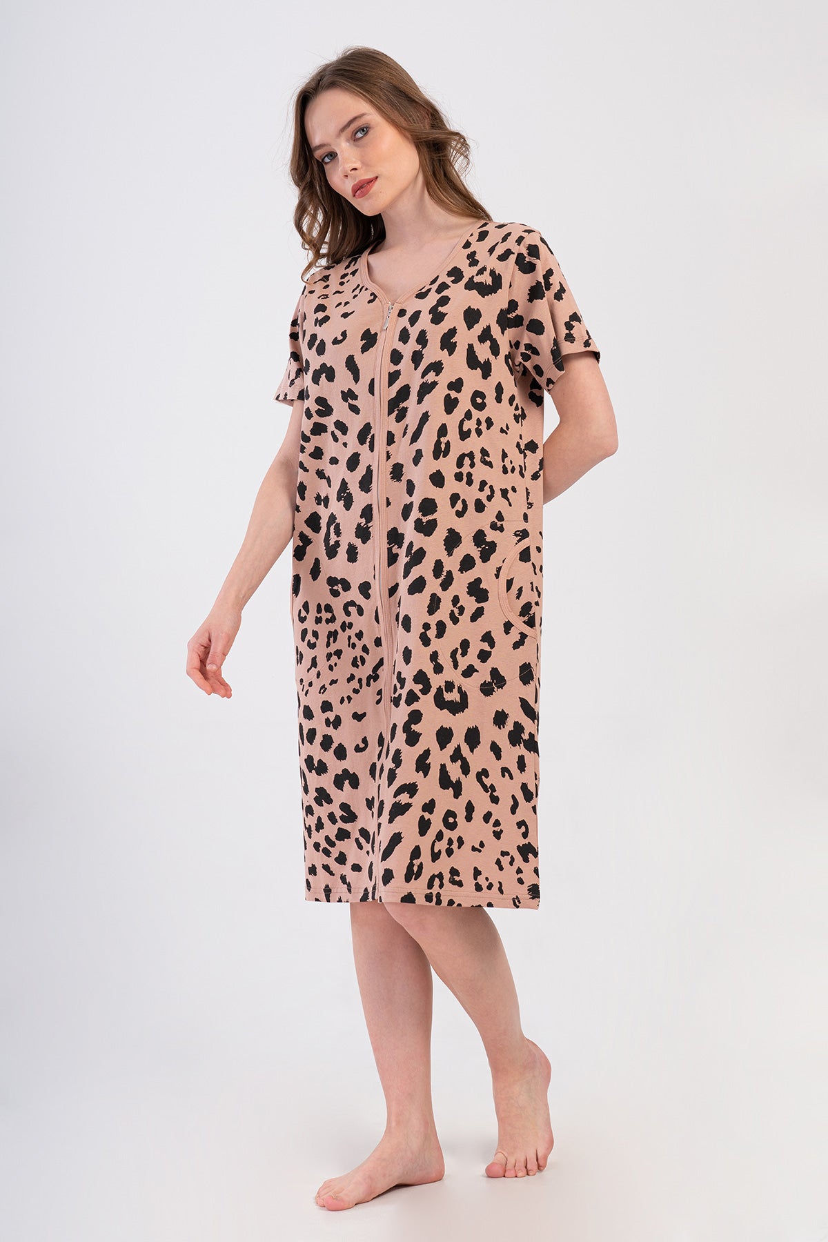 KADIN P.SUPREM XXL KISA KOL FERMUARLI CEPLI EV ELBISESI