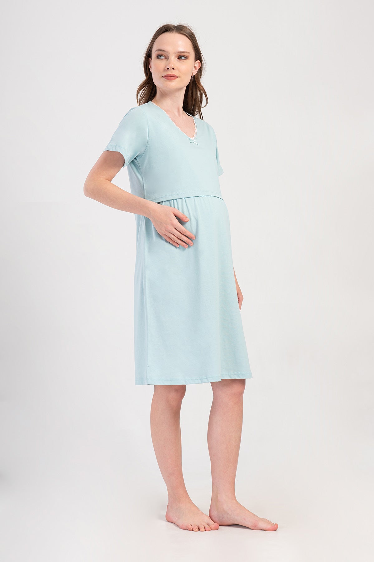 KADIN P.SUPREM V YAKA YAKASI DANTELLI FIYONKLU BELI BUZGULU HAMILE TUNIK