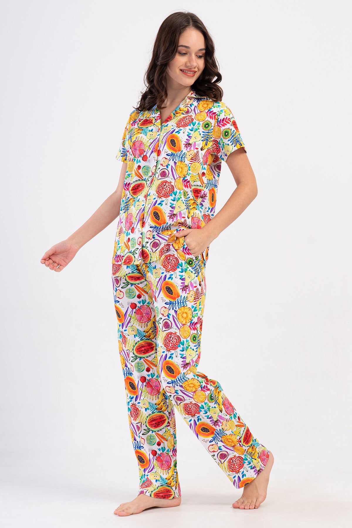 KADIN P.SUPREM GOMLEK YAKA TAMAMI DUGMELI KISA KOL CEPLI PIJAMA TAKIM