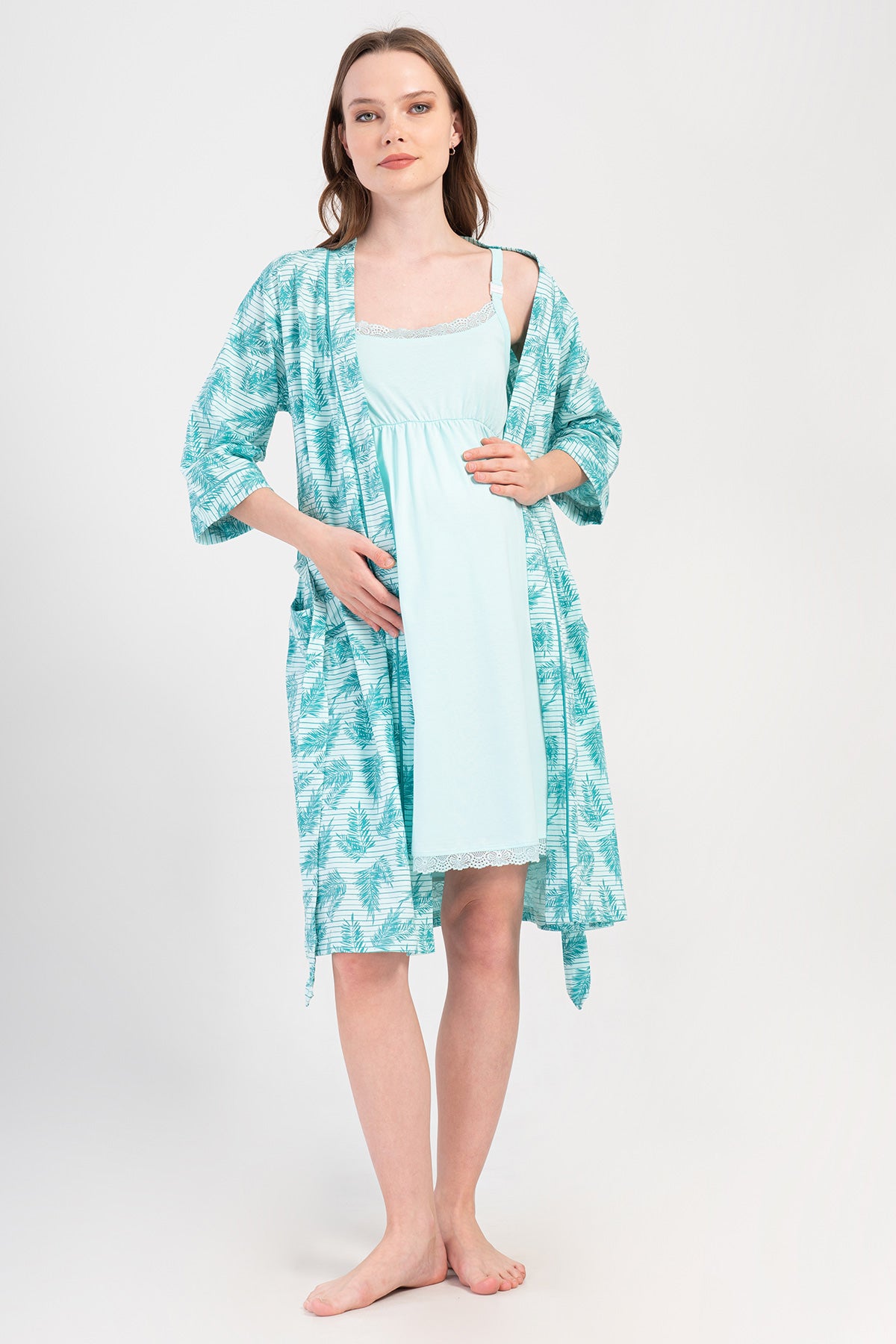 KADIN P.SUPREM IP ASKILI HAMILE TUNIK 3/4 KOL SABAHLIK TAKIM