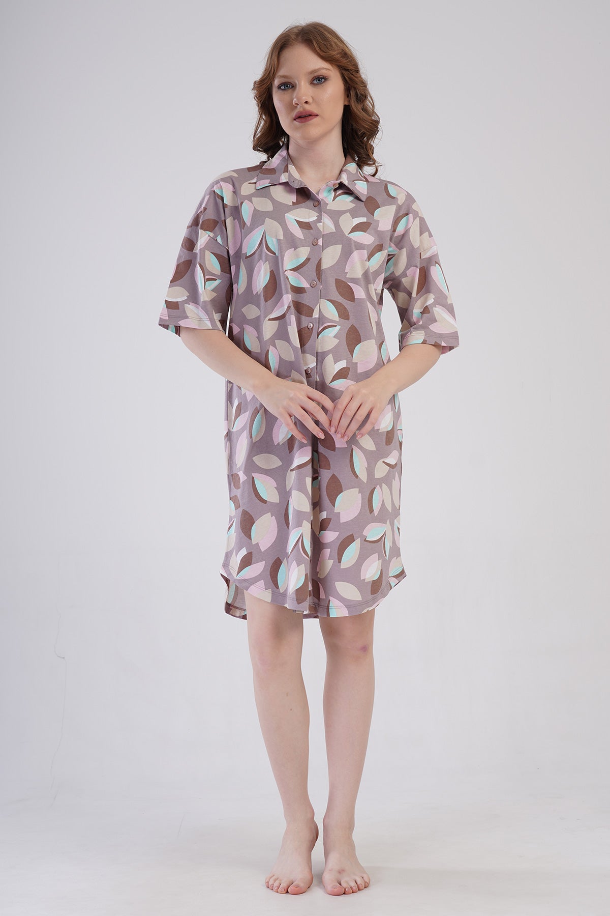 KADIN P.SUPREM DUSUK OMUZLU TAMAMI DUGMELI KISA KOL ETEGI OVAL GOMLEK TUNIK