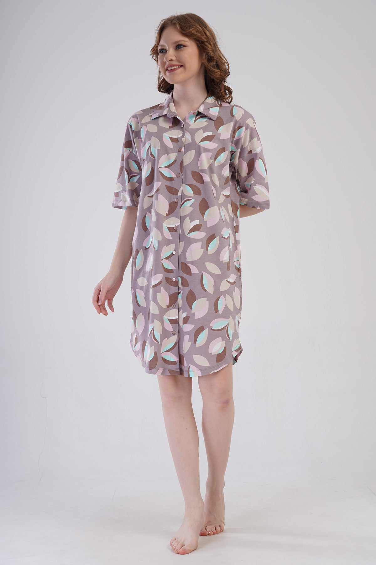 KADIN P.SUPREM DUSUK OMUZLU TAMAMI DUGMELI KISA KOL ETEGI OVAL GOMLEK TUNIK