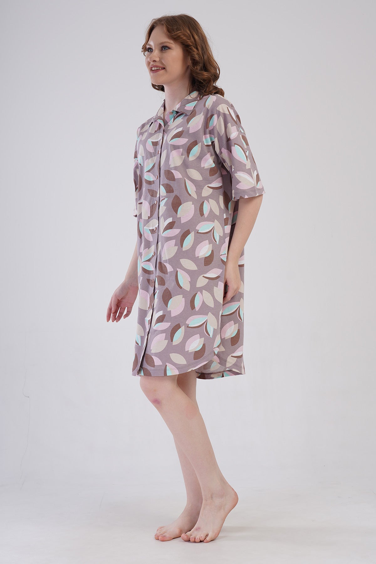 KADIN P.SUPREM DUSUK OMUZLU TAMAMI DUGMELI KISA KOL ETEGI OVAL GOMLEK TUNIK