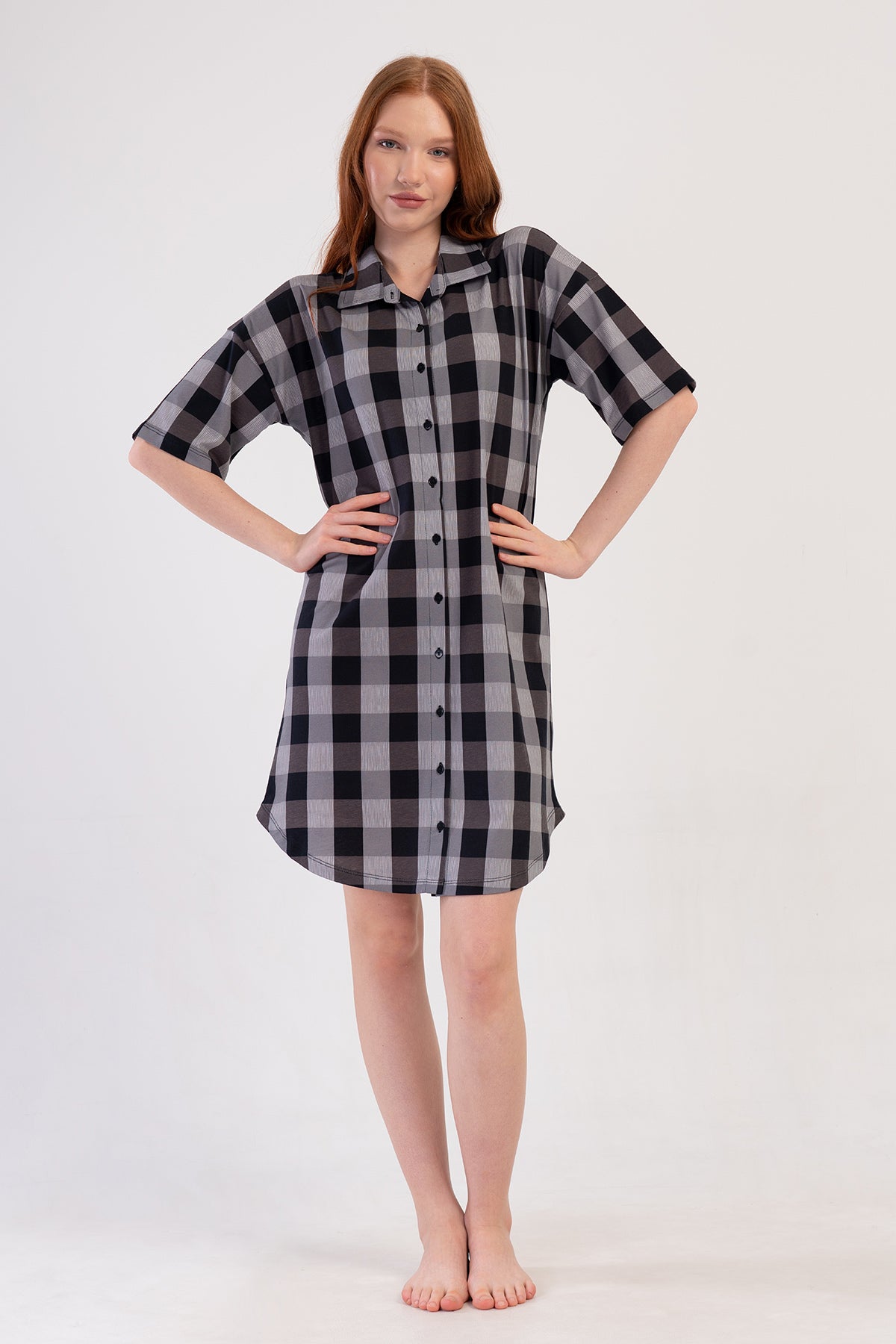 KADIN P.SUPREM DUSUK OMUZLU TAMAMI DUGMELI KISA KOL ETEGI OVAL GOMLEK TUNIK