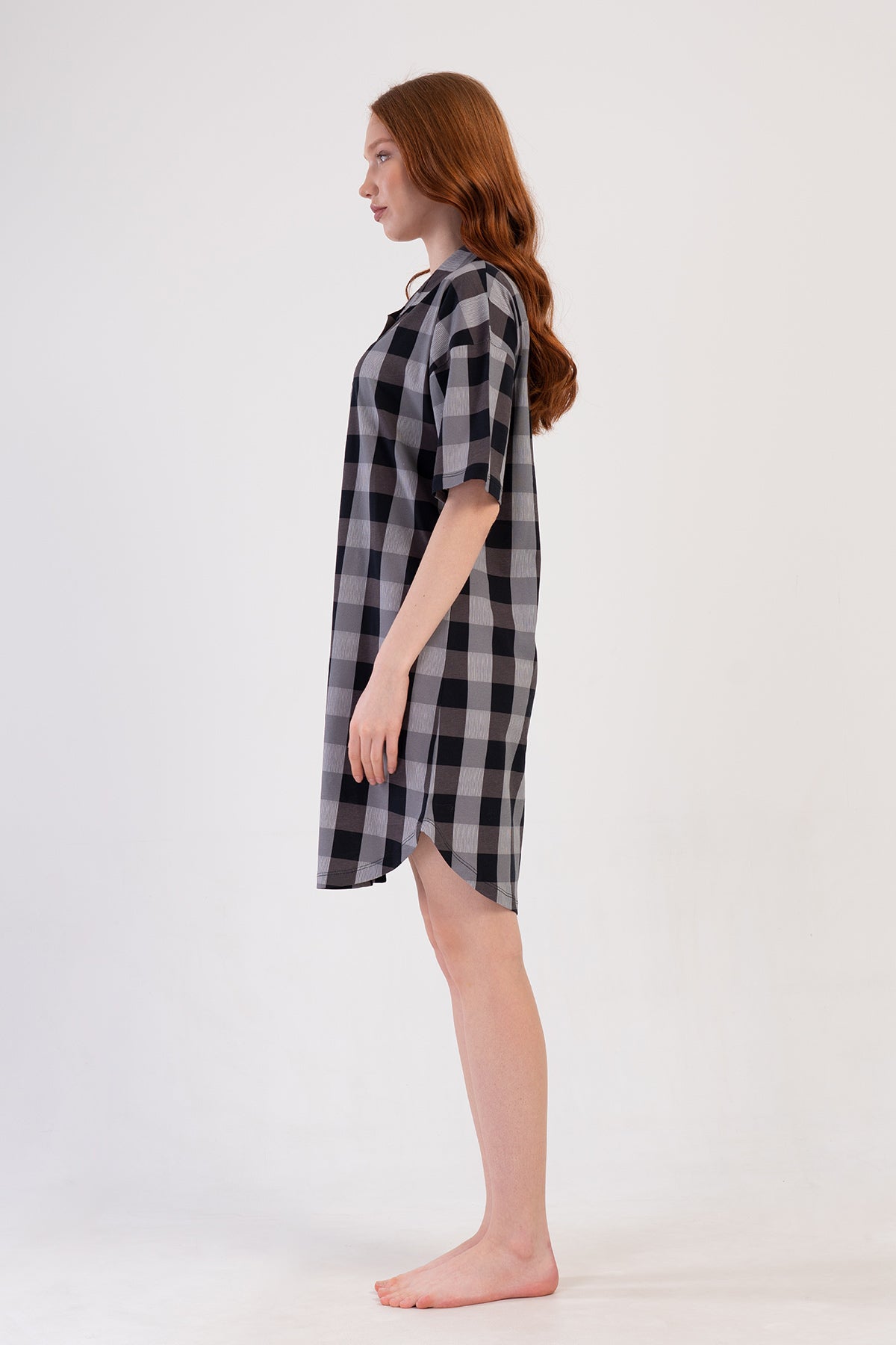 KADIN P.SUPREM DUSUK OMUZLU TAMAMI DUGMELI KISA KOL ETEGI OVAL GOMLEK TUNIK