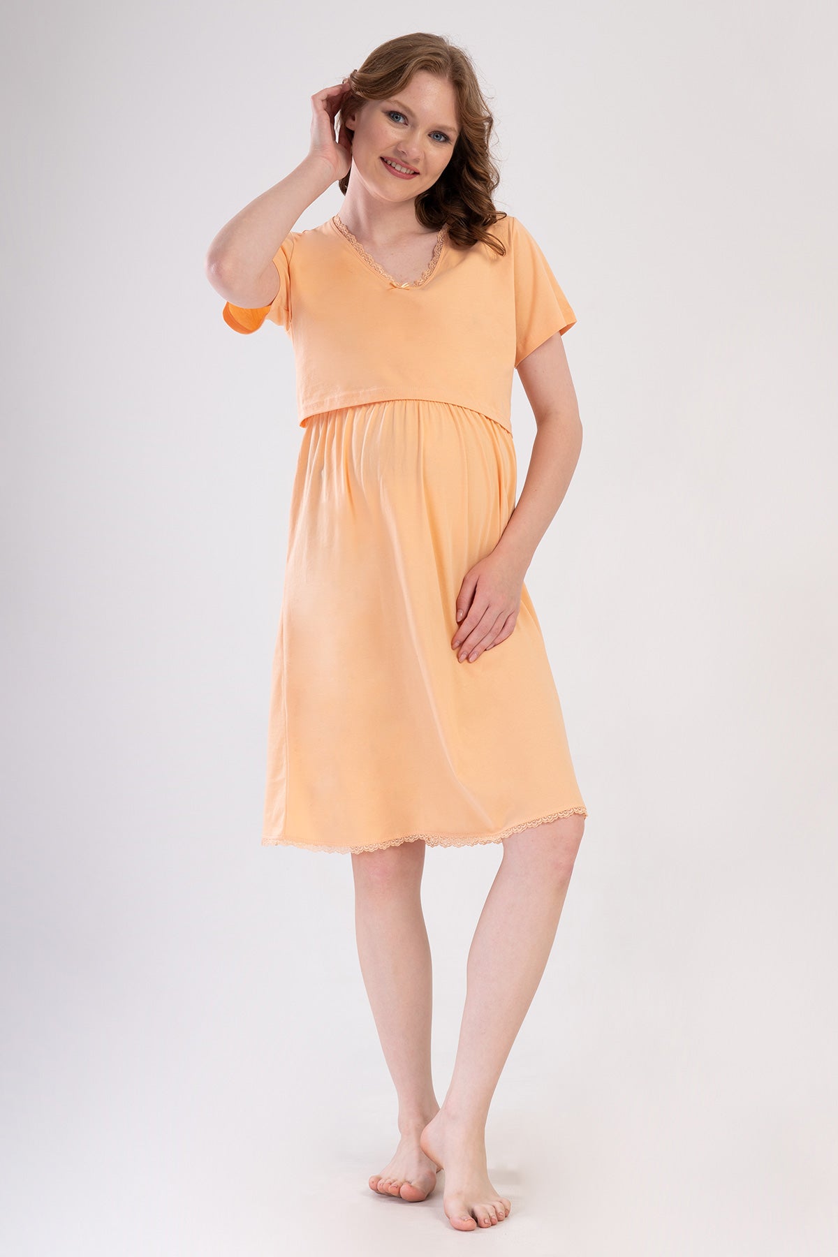 KADIN P.SUPREM V YAKA YAKASI DANTELLI FIYONKLU BELI BUZGULU HAMILE TUNIK