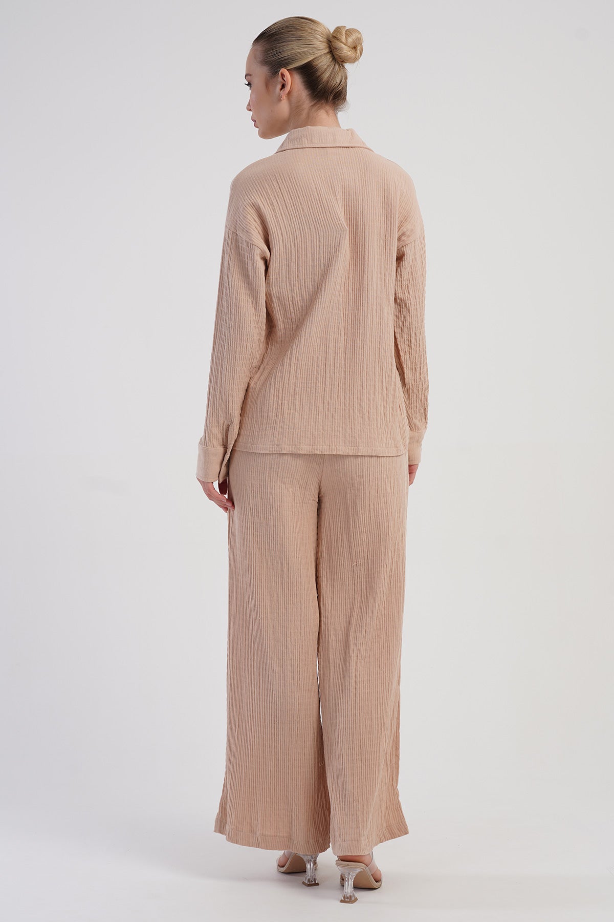 KADIN MUSLIN UZUN KOL GOMLEK BOL PANTOLON TAKIM