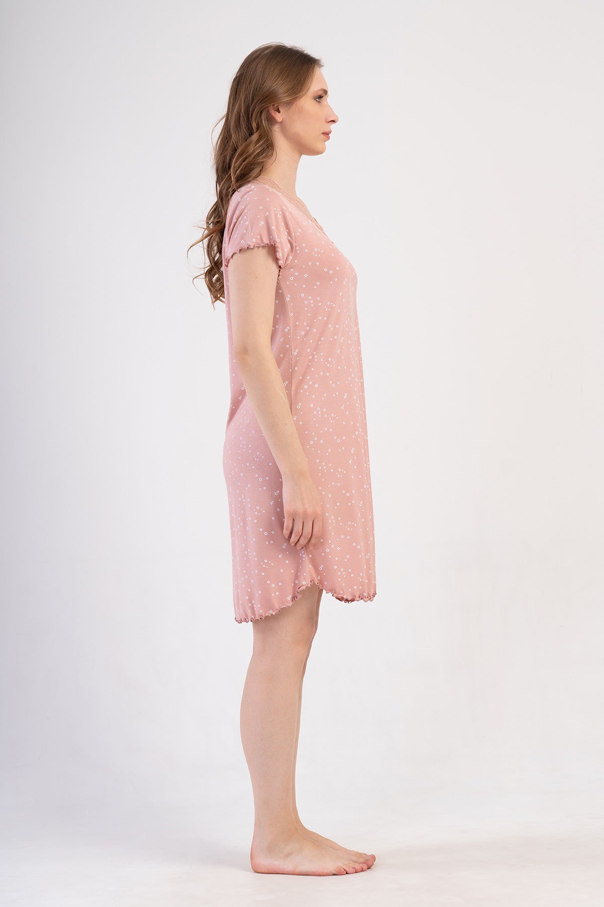 KADIN LYC VISCON XXL V YAKA DANTELLI BIBILALI KISA KOL ETEGI OVAL TUNIK