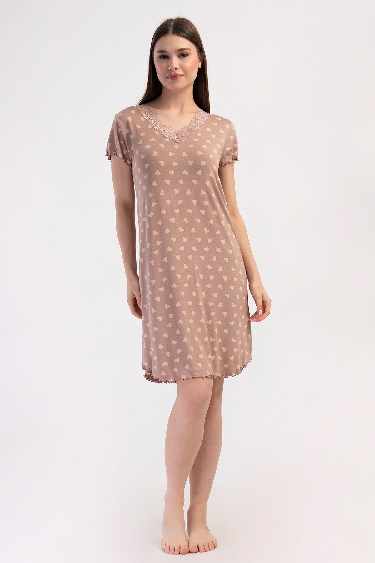 KADIN LYC VISCON XXL V YAKA DANTELLI BIBILALI KISA KOL TUNIK