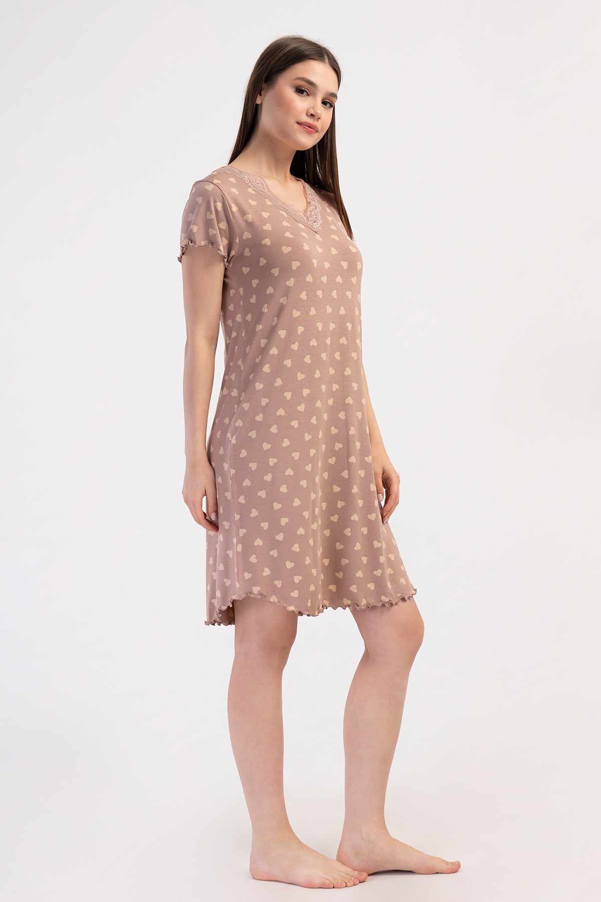 KADIN LYC VISCON XXL V YAKA DANTELLI BIBILALI KISA KOL TUNIK