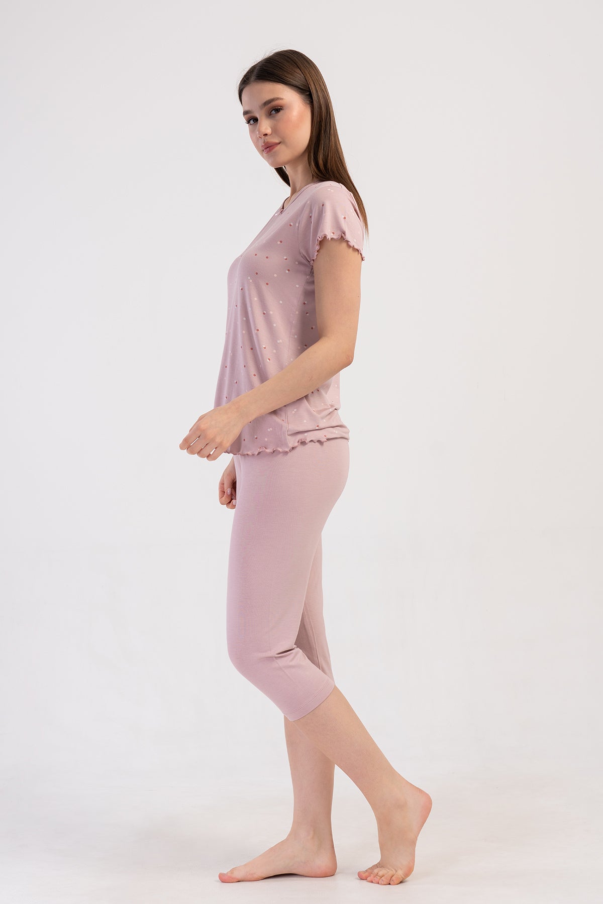 KADIN LYC VISCON KAYIK YAKA FIYONKLU BIBILALI KISA KOL ETEGI OVAL KAPRI TAKIM