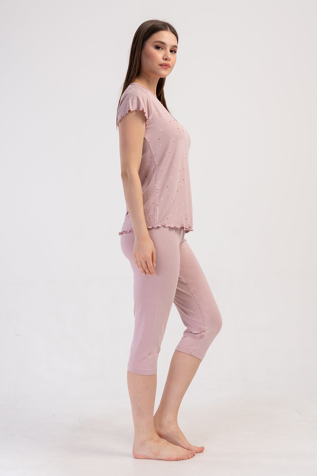 KADIN LYC VISCON KAYIK YAKA FIYONKLU BIBILALI KISA KOL ETEGI OVAL KAPRI TAKIM