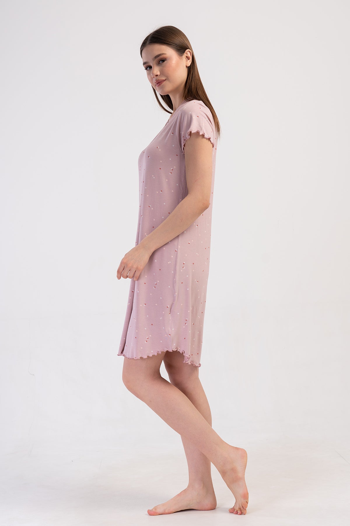 KADIN LYC VISCON V YAKA DANTELLI BIBILALI KISA KOL ETEGI OVAL TUNIK