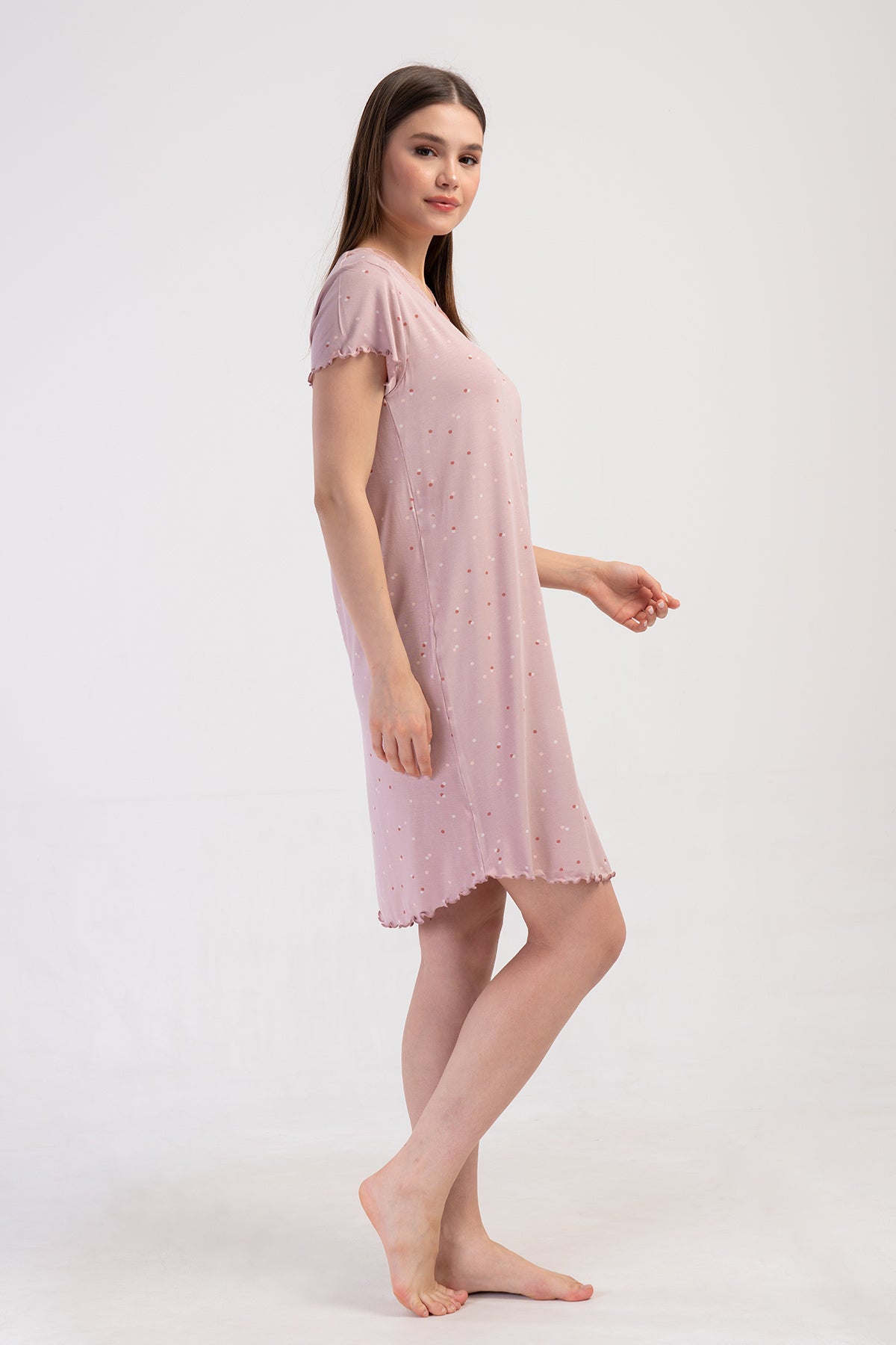 KADIN LYC VISCON V YAKA DANTELLI BIBILALI KISA KOL ETEGI OVAL TUNIK