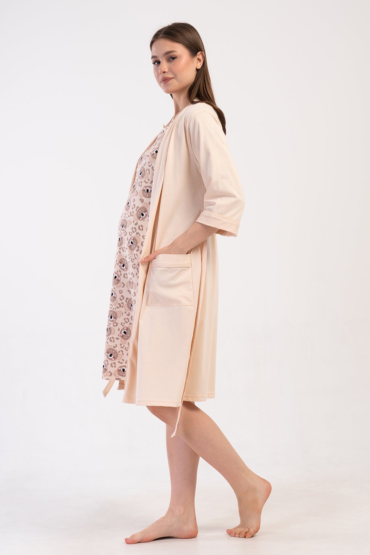 KADIN P.SUPREM CIFT PATLI KISA KOL HAMILE TUNIK+3/4 KOL CEPLI SABAHLIK TAKIM