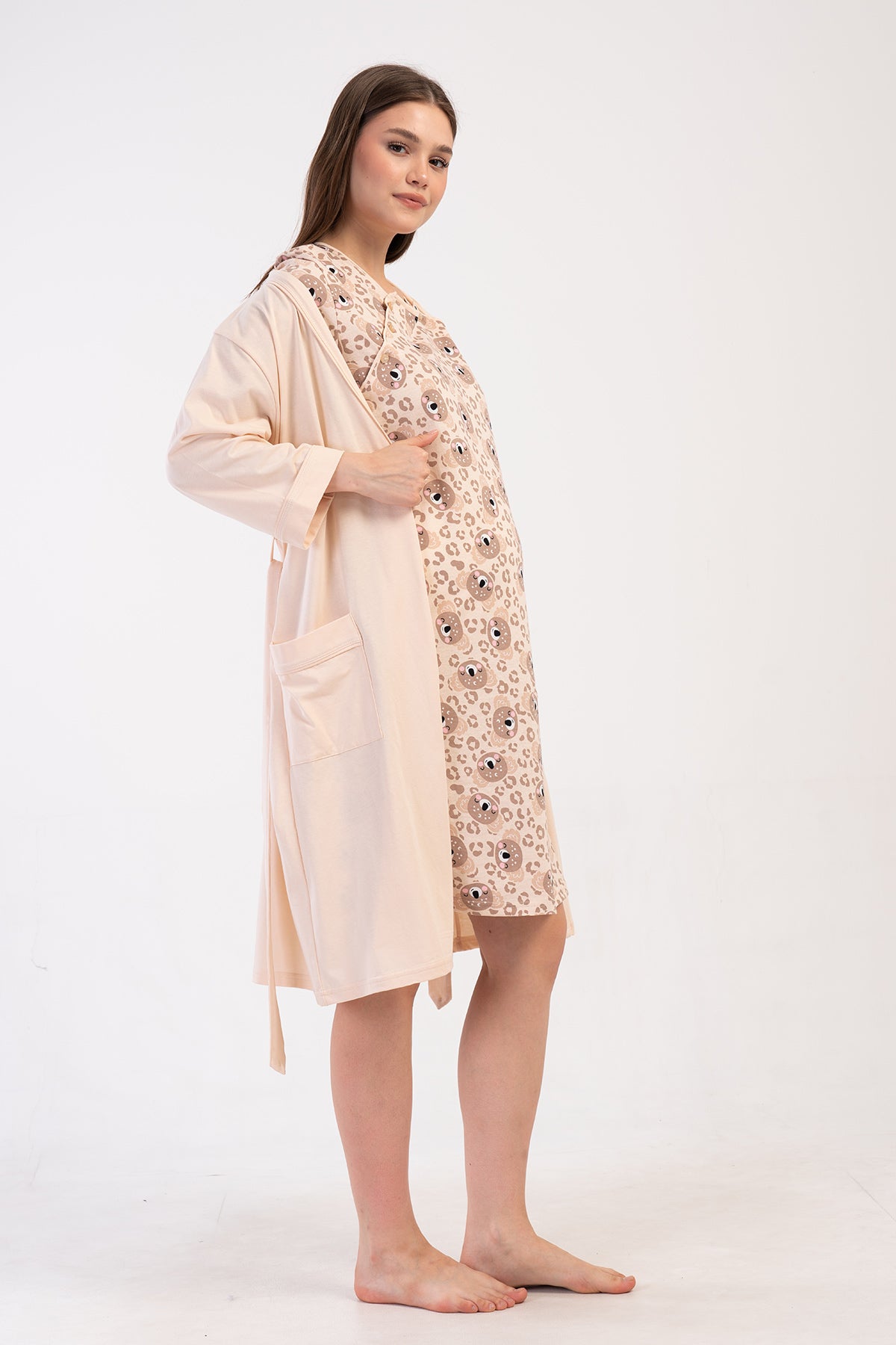 KADIN P.SUPREM CIFT PATLI KISA KOL HAMILE TUNIK+3/4 KOL CEPLI SABAHLIK TAKIM