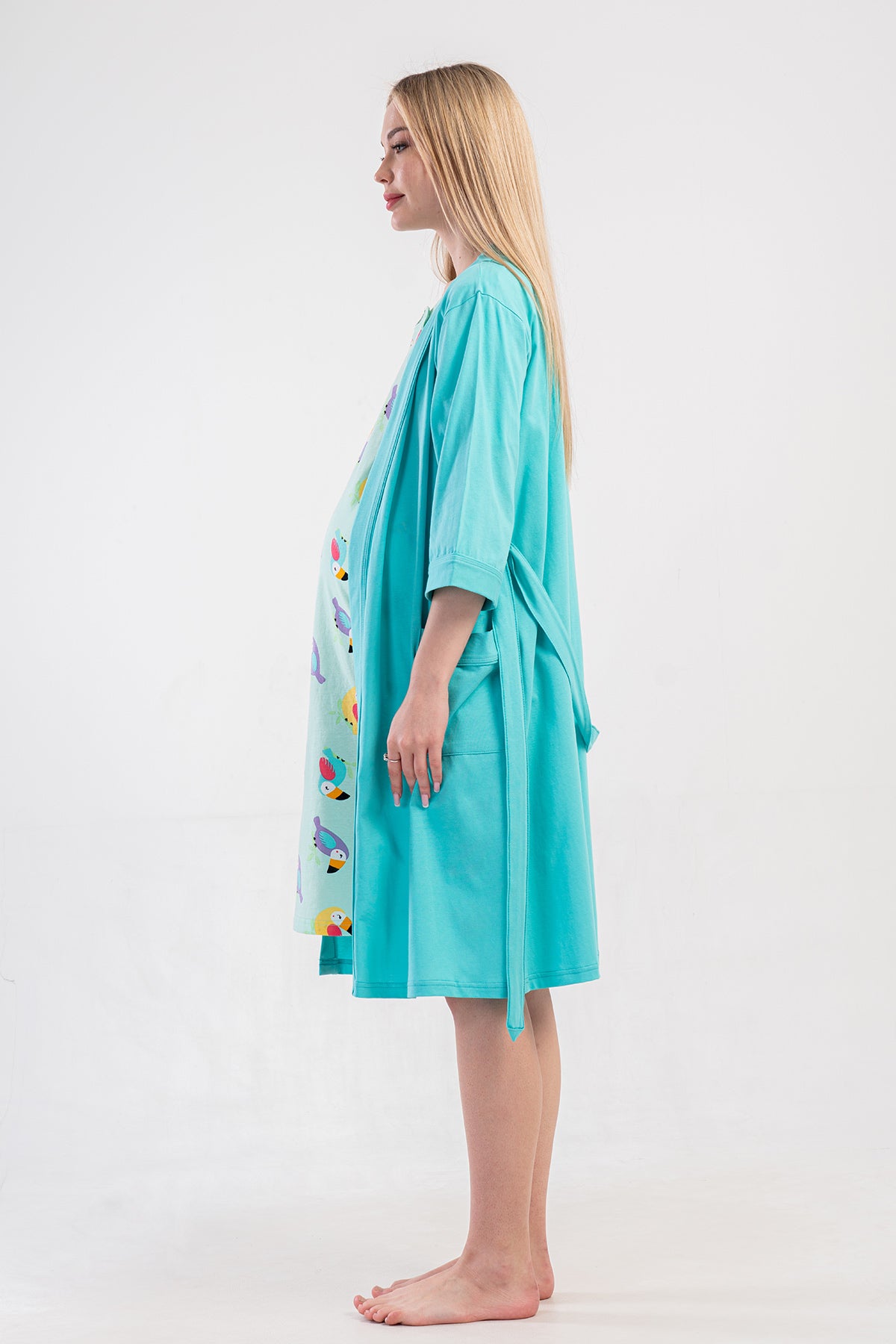 KADIN P.SUPREM CIFT PATLI KISA KOL HAMILE TUNIK+3/4 KOL CEPLI SABAHLIK TAKIM