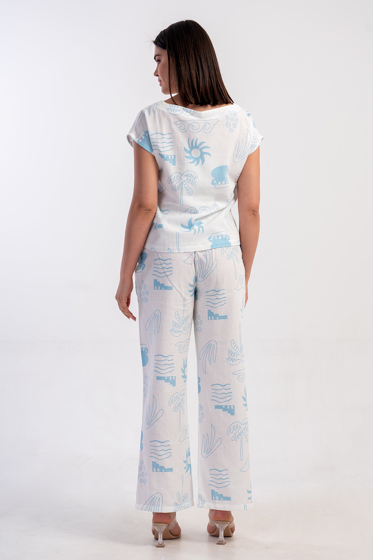 KADIN KIBRIS KAYIK YAKA YARASA KOL BLUZ CEPLI PANTOLON TAKIM