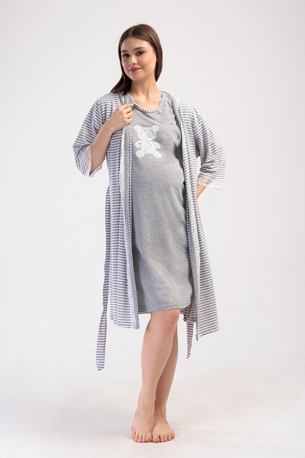 KADIN P.SUPREM CIFT PATLI KEP KOL HAMILE TUNIK+SABAHLIK TAKIM