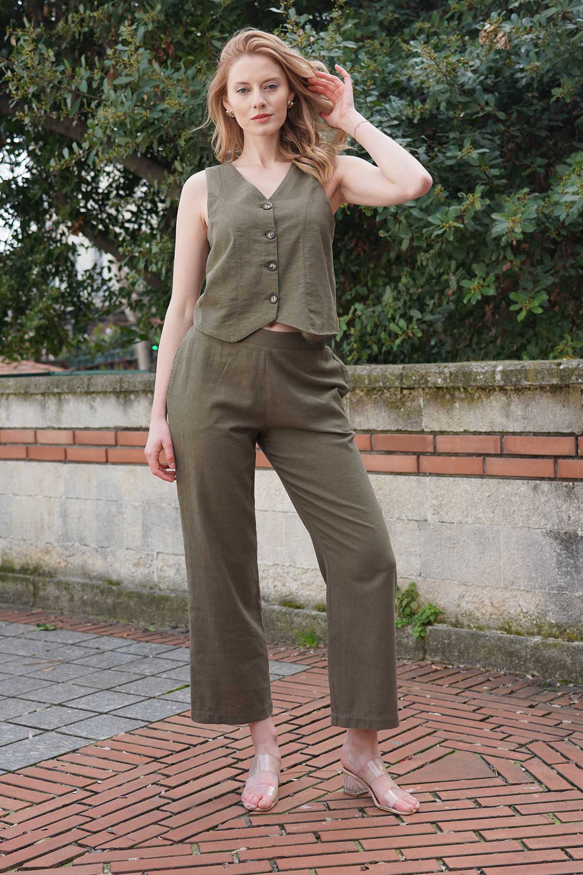 KADIN PAMUK YELEK CEPLI PANTOLON TAKIM