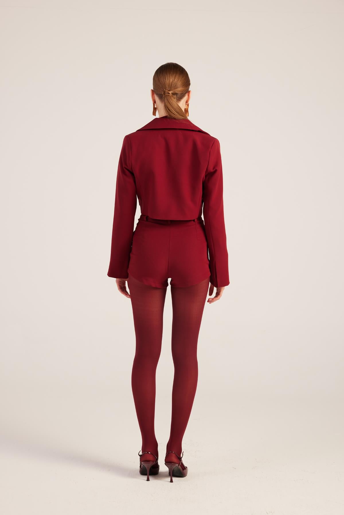 Yüksek Bel Fermuarlı Mini Bailey Şort Bordo