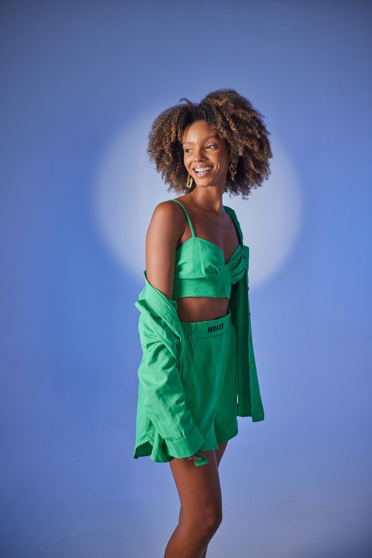 Oversize model düğme kapamalı Leti Gömlek Yeşil