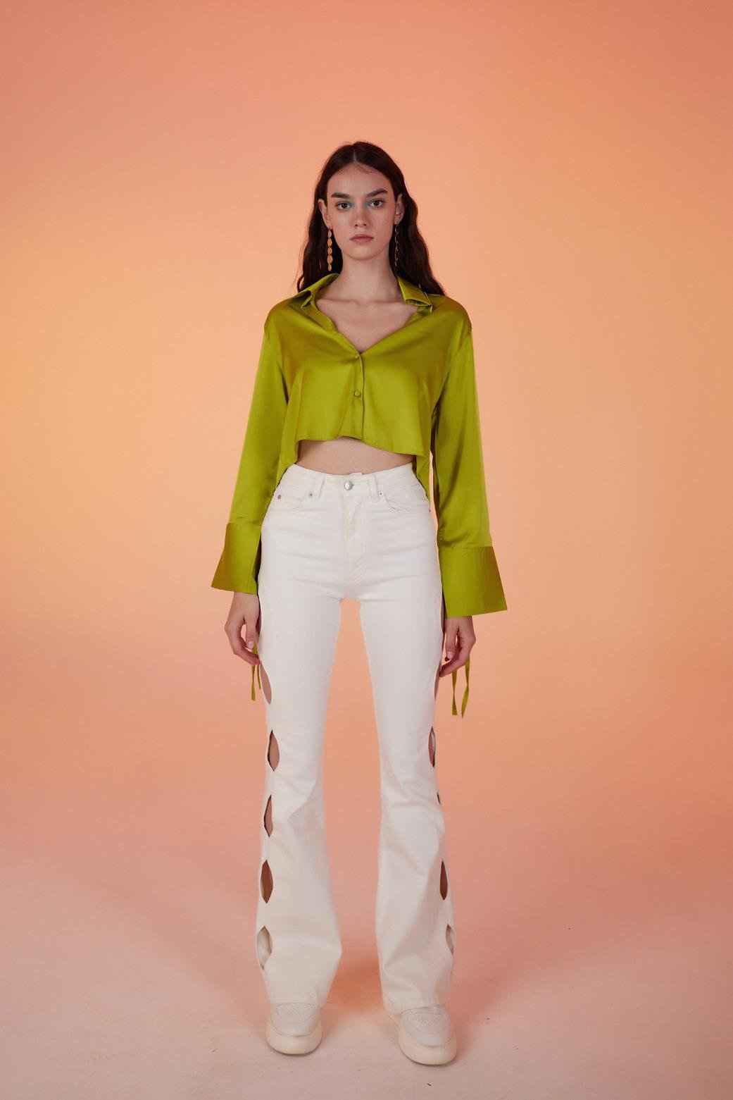 Cutout Jean Pantolon Beyaz