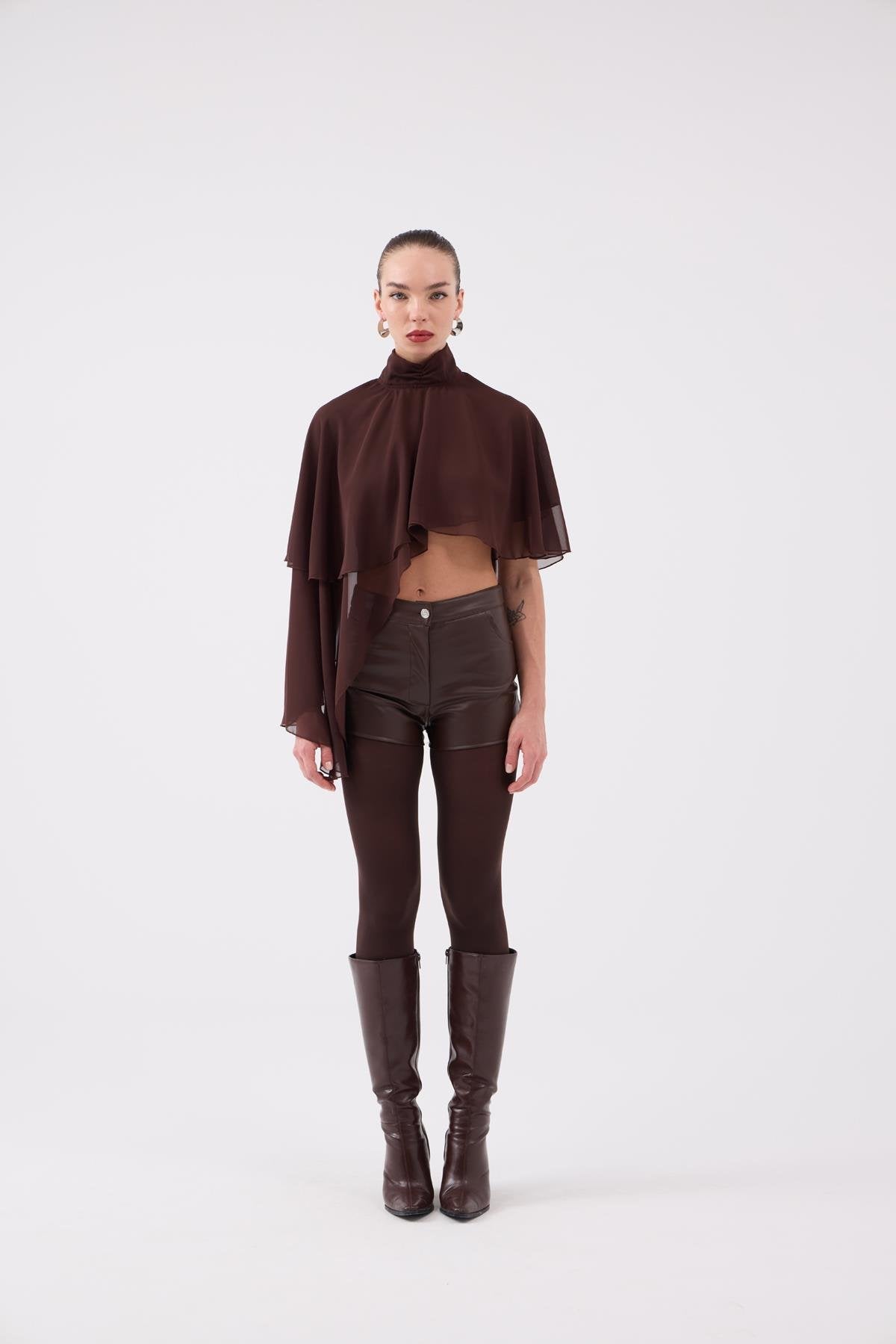 Pelerin Model Bena Bluz Kahve