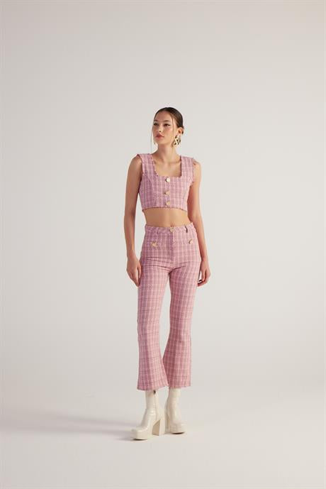 Tweed Pantolon Pembe