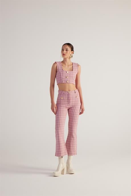 Tweed Pantolon Pembe