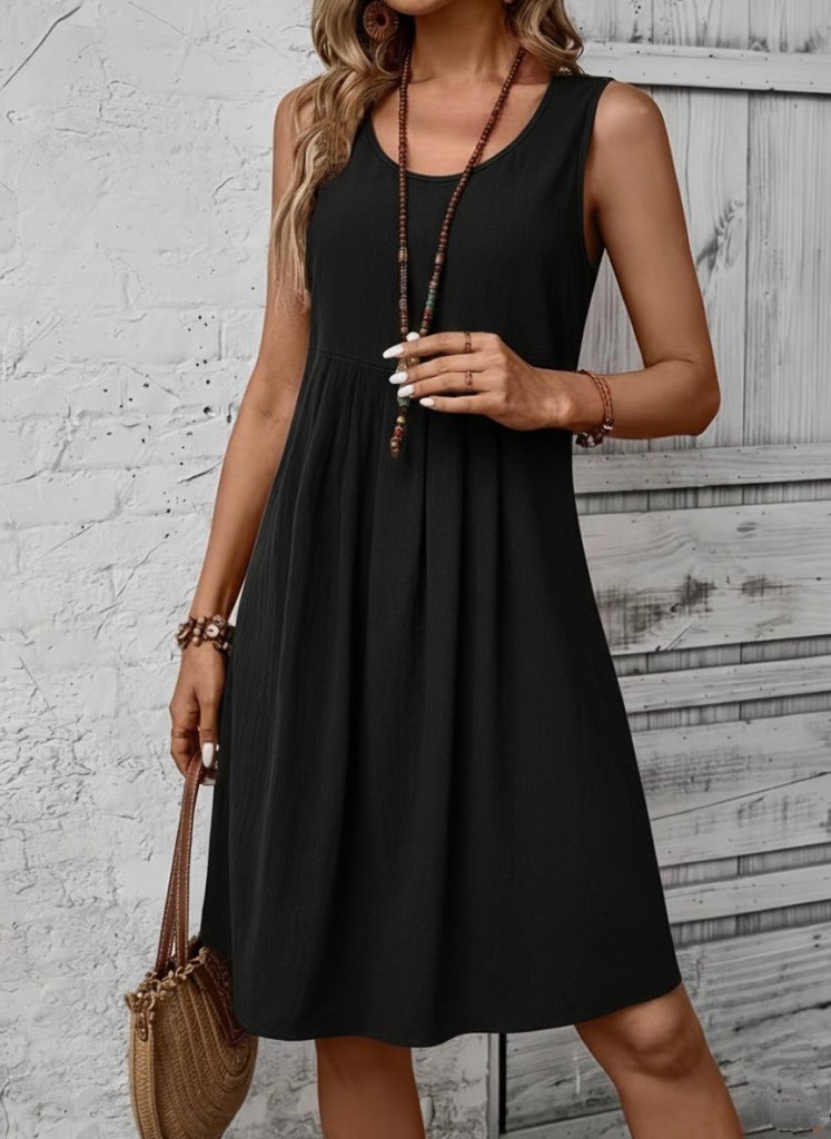 Women's Sleeveless Round Neck Front Pleated Short Aerobin Dress