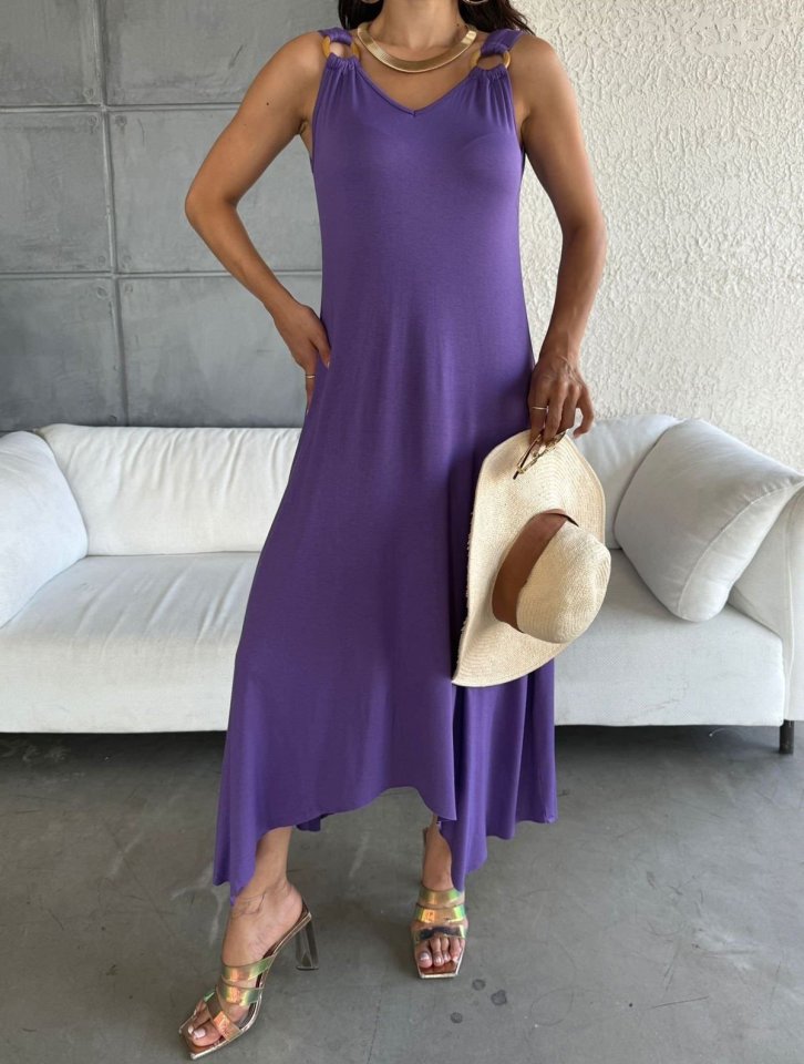Women's Bell Woven Fabric V-Neck Asymmetric Cut Dress