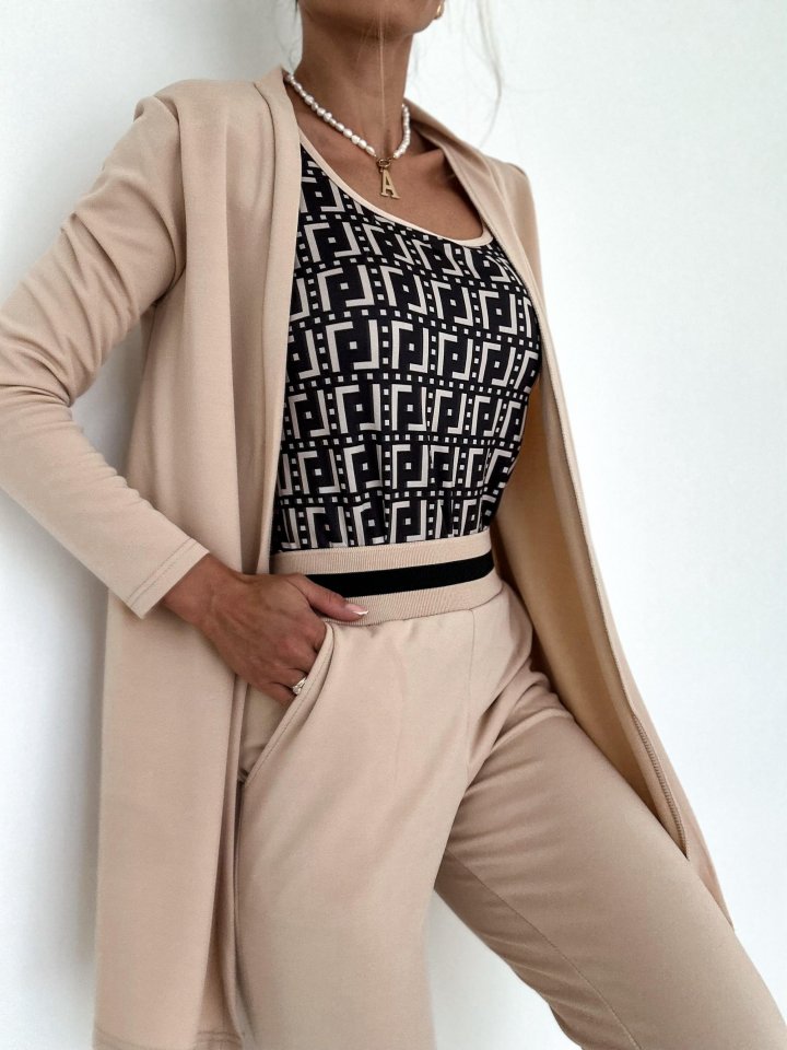 Women's Long Sleeve Crepe Three-Piece Set
