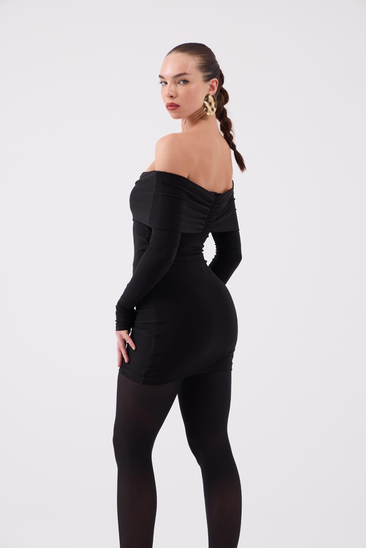 Madonna Yaka Astarlı Mini Dreamer Elbise Siyah